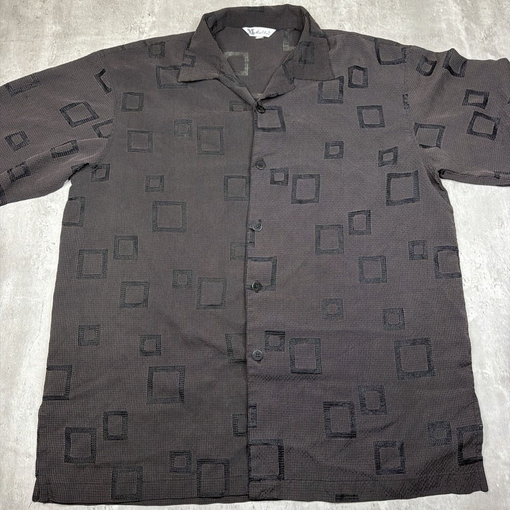 Maltas Short Sleeve Button Up Camp Collar Shirt Geometric Breathable Summer XXL